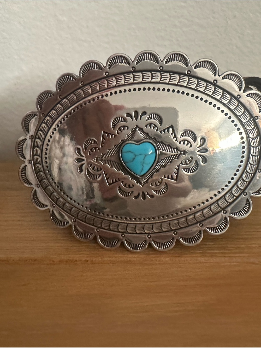 Turquoise Heart Silver-Tone Oval Belt Buckle